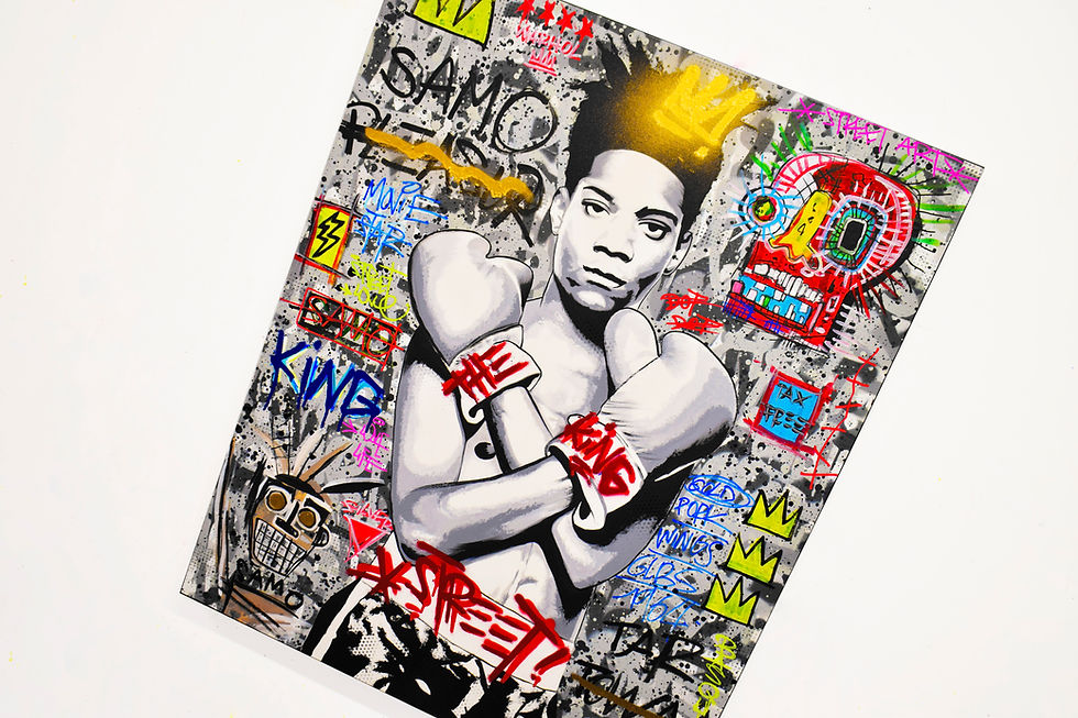Miniaturbild: Peinture Basquiat pop art par Vincent Bardou tableau original street art avec portrait abstrait multicolore décoration murale