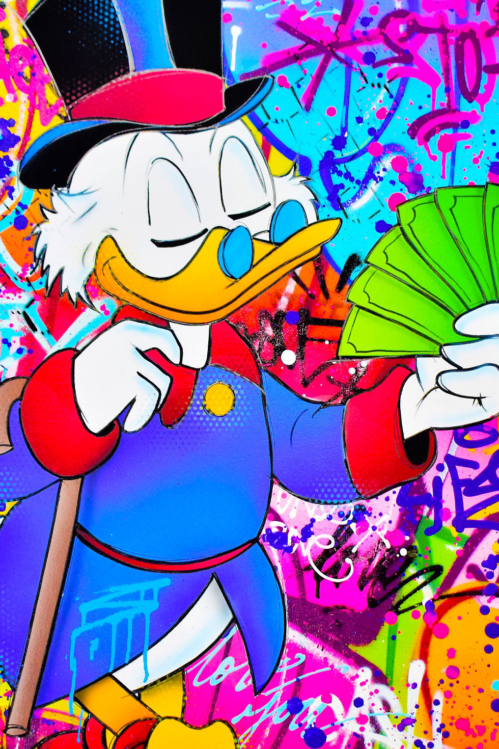 Miniatura: Oeuvre Picsou Street Money pop art graffiti originale sur toile parfaite pour une décoration Disney colorée et contemporaine