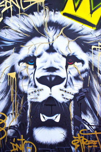 Lion Street Art Graffiti Painting Black and Gold Modern Art Deco