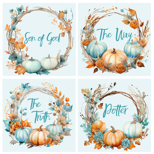 Blue & Orange Pumpkin Wreaths - 20 Names of God - Set 1