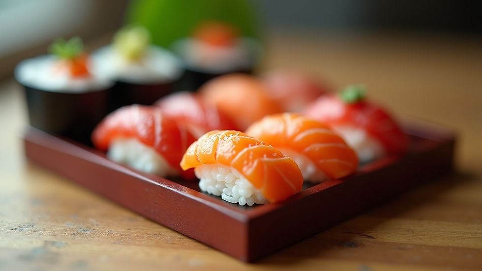 Close-up view of detailed miniature sushi set from Re-Ment blind box