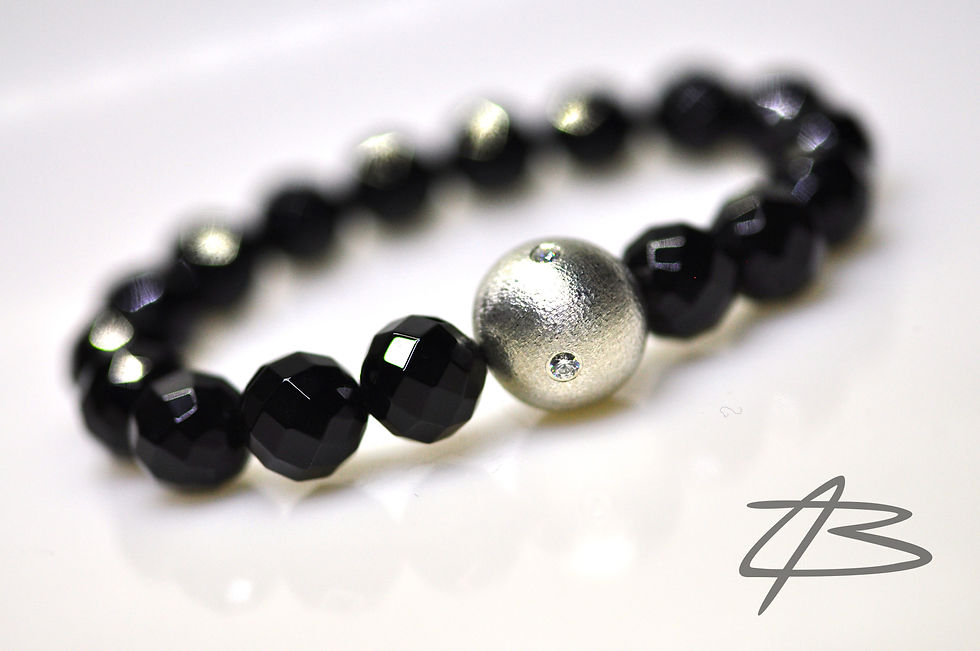 Onyx Armbånd med håndlavet sølvkugle & zirkoner