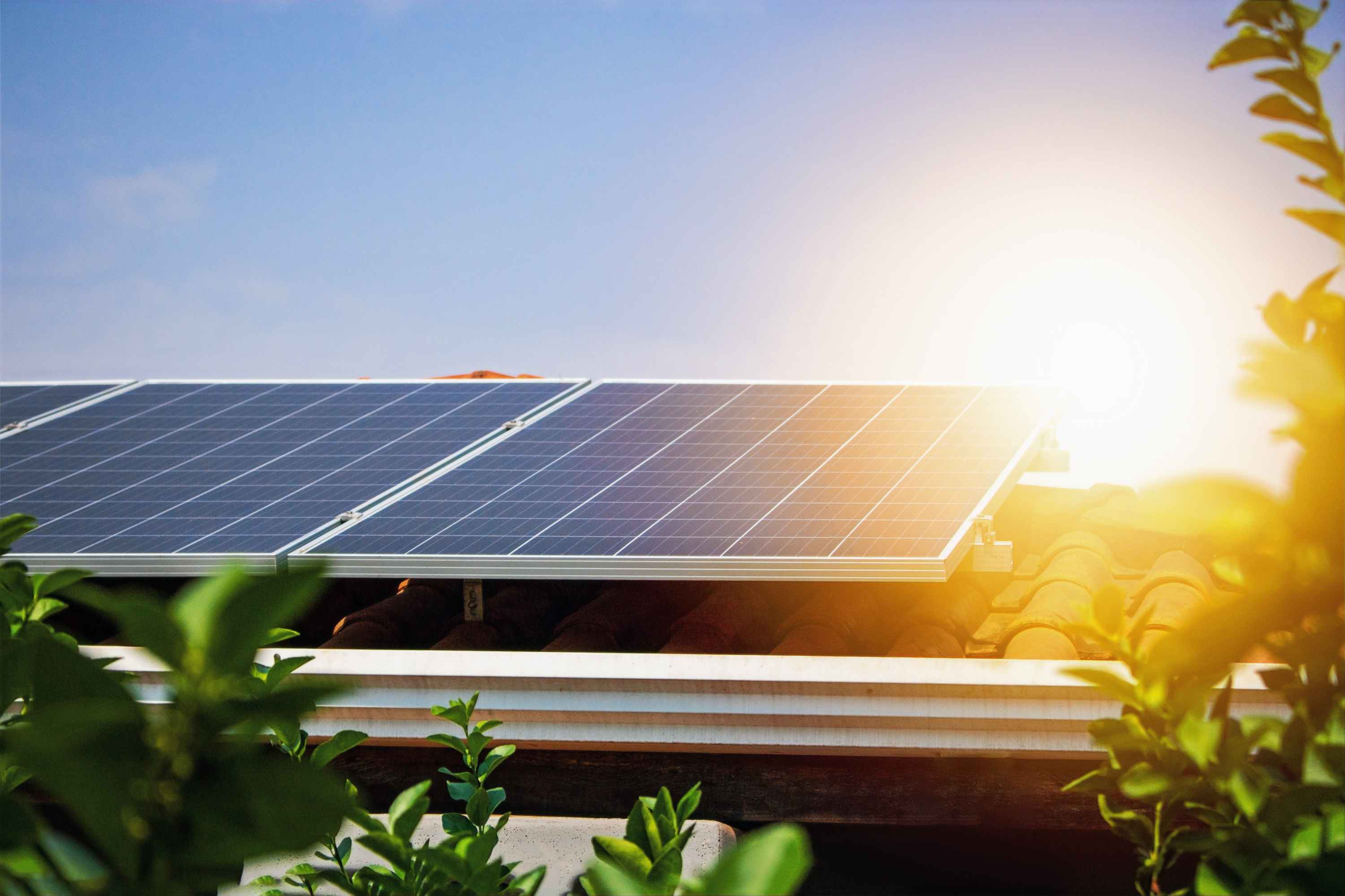Painéis solares no telhado