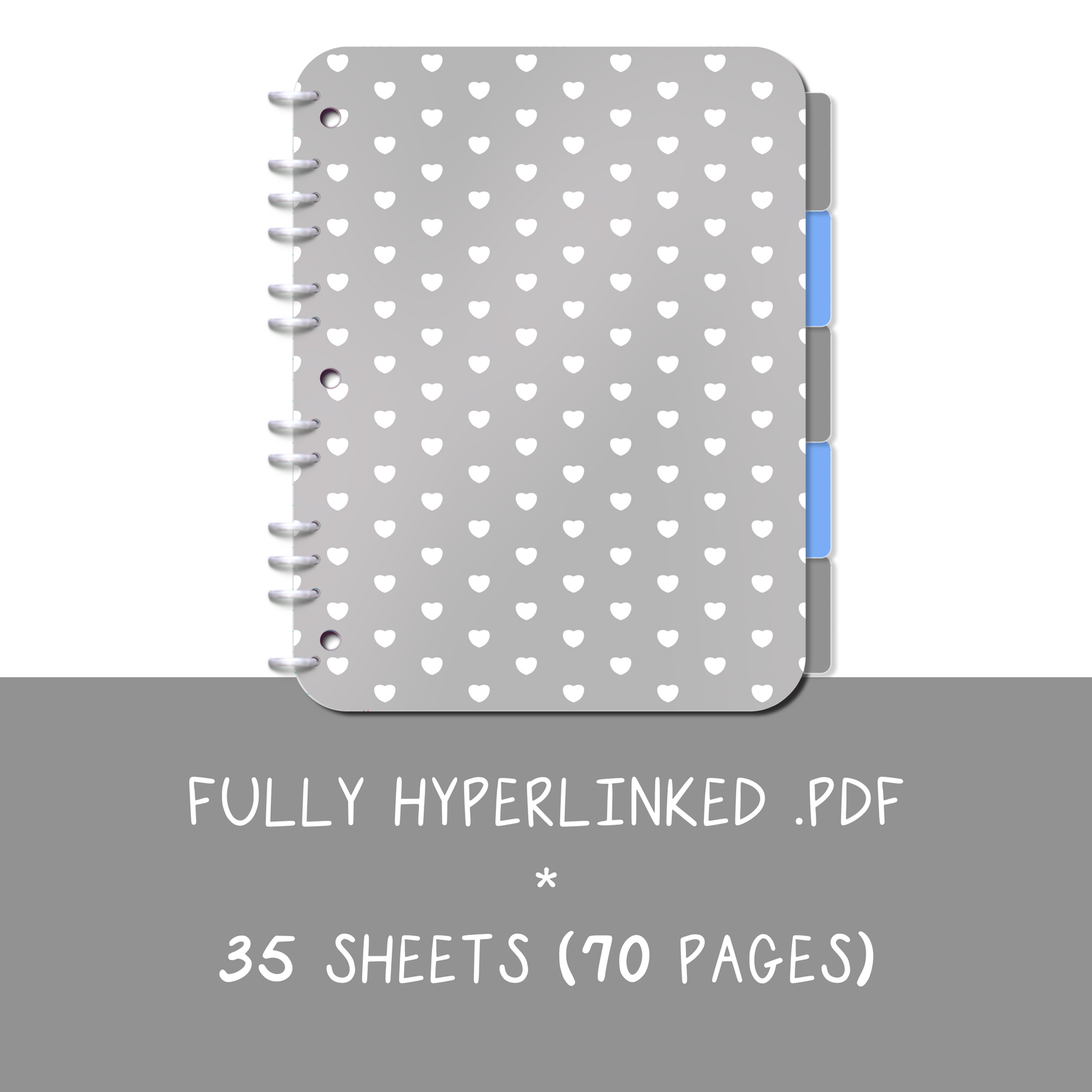 hearts gray blue digital spiral notebook planner keepsake scrapbook journal