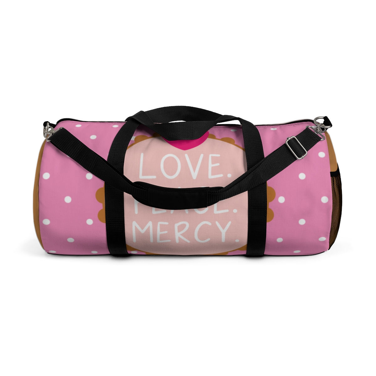 love peace mercy pink hearts college school gym duffel bag teen women