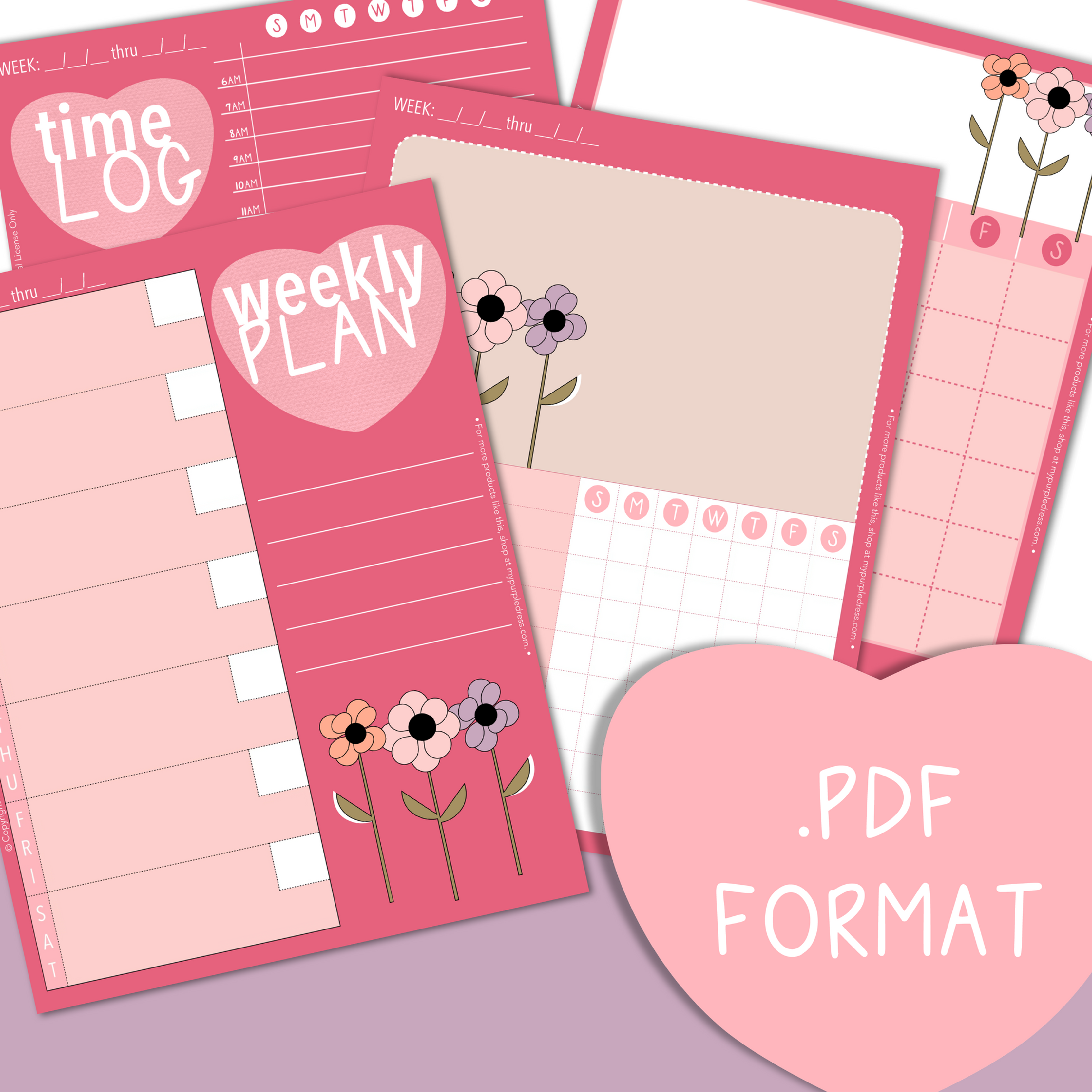 digital planner calendars trackers journal PDF flowers