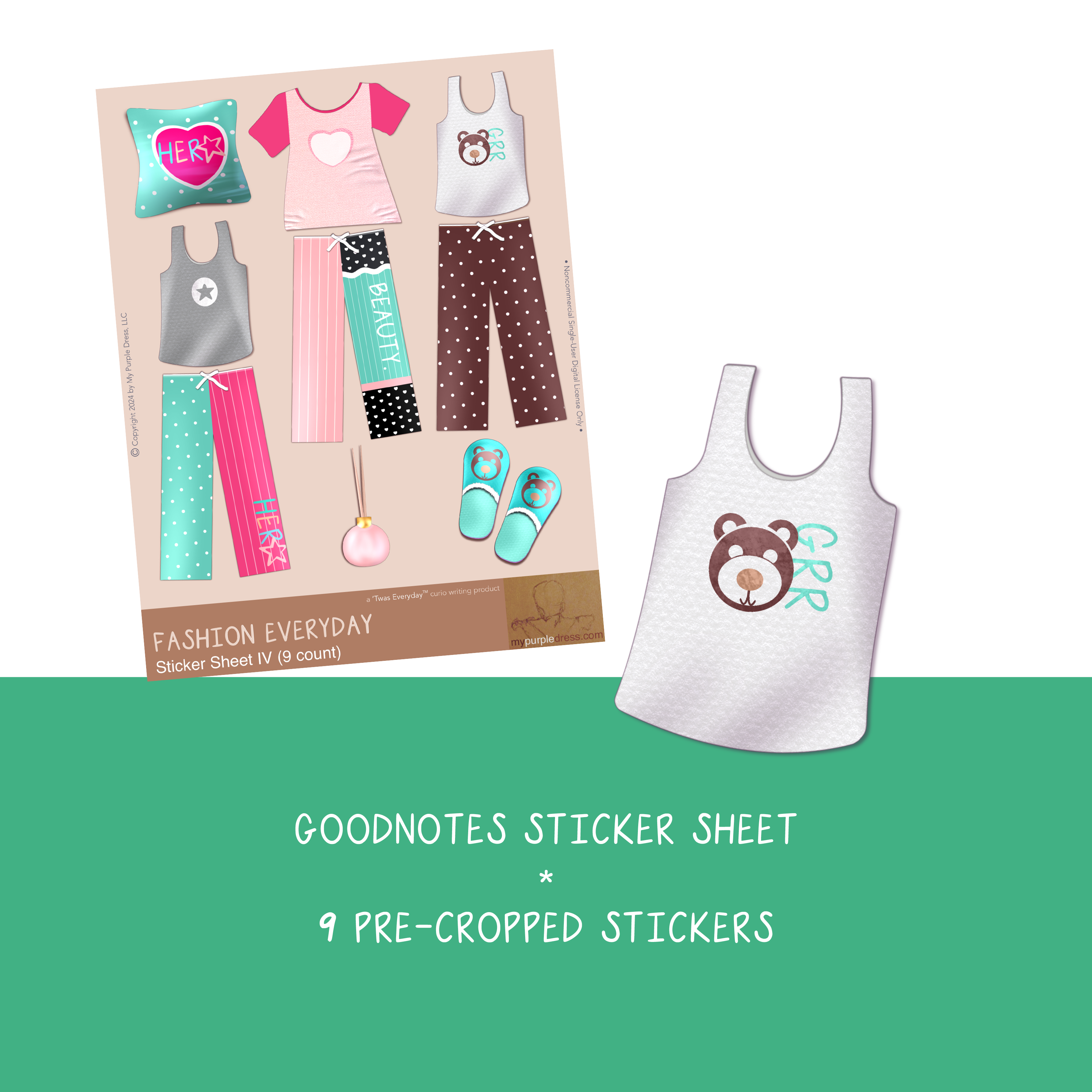 fashion pajamas bedtime clothes digital stickers embellishments keepsake scrapbook journal planner