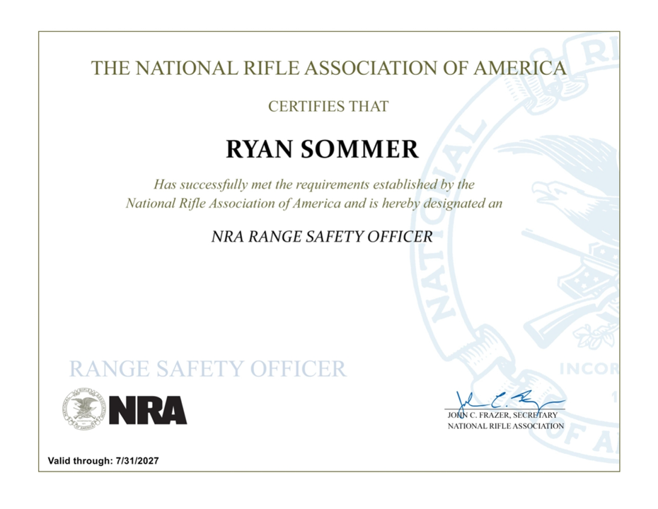 NRA Range Safety Officer certificate