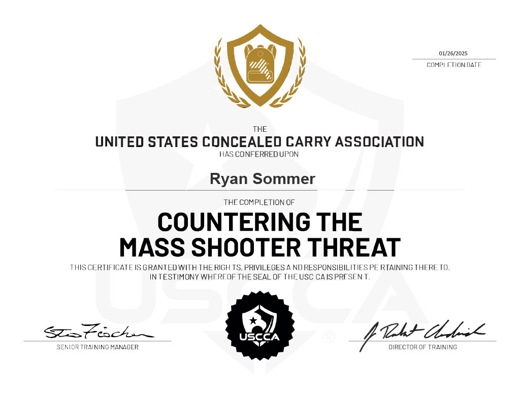Countering the Mass Shooter Threat certificate