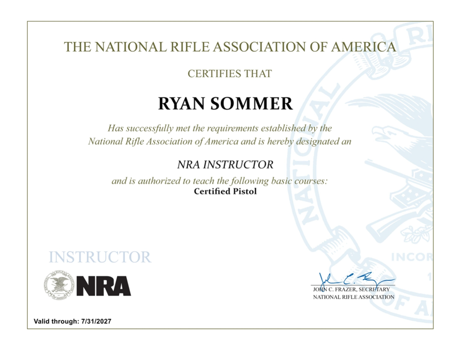 NRA Pistol Instructor certificate