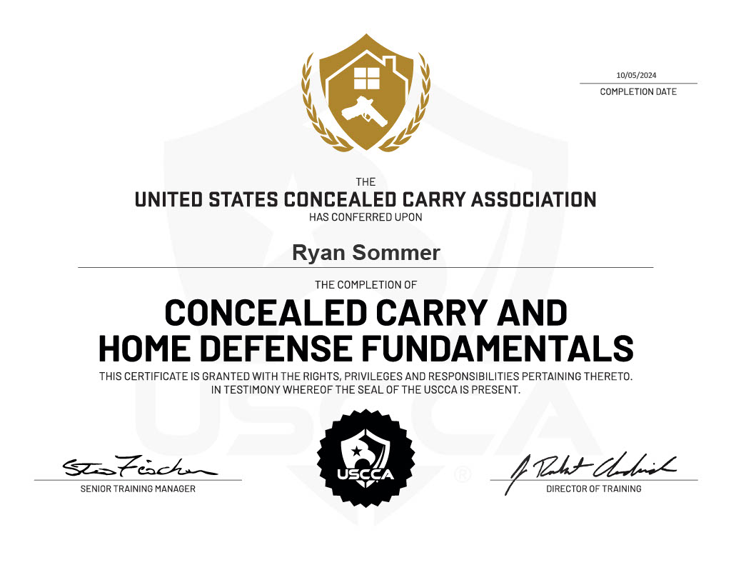 Concealed Carry & Home Defense Fundamentals certificate