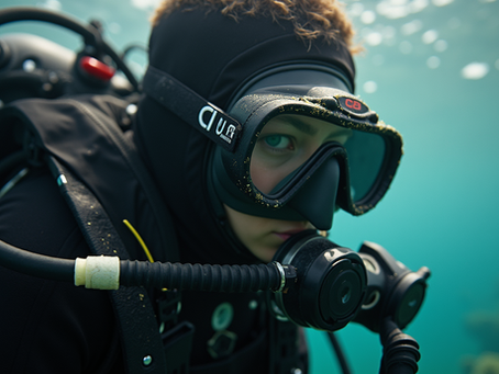 Scuba diver using a rebreather on their dive. 
