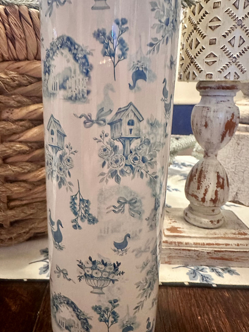 Thumbnail: Blue Toile Cottage Charm -20 oz. Straight Skinny Tumbler