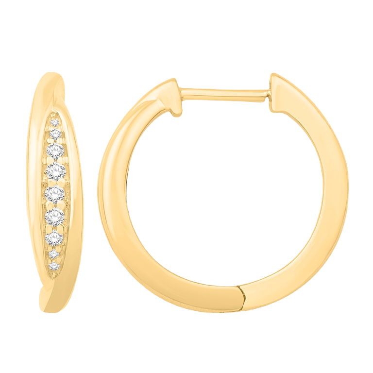 14k Yellow Gold Tapered Diamond Huggie Hoops