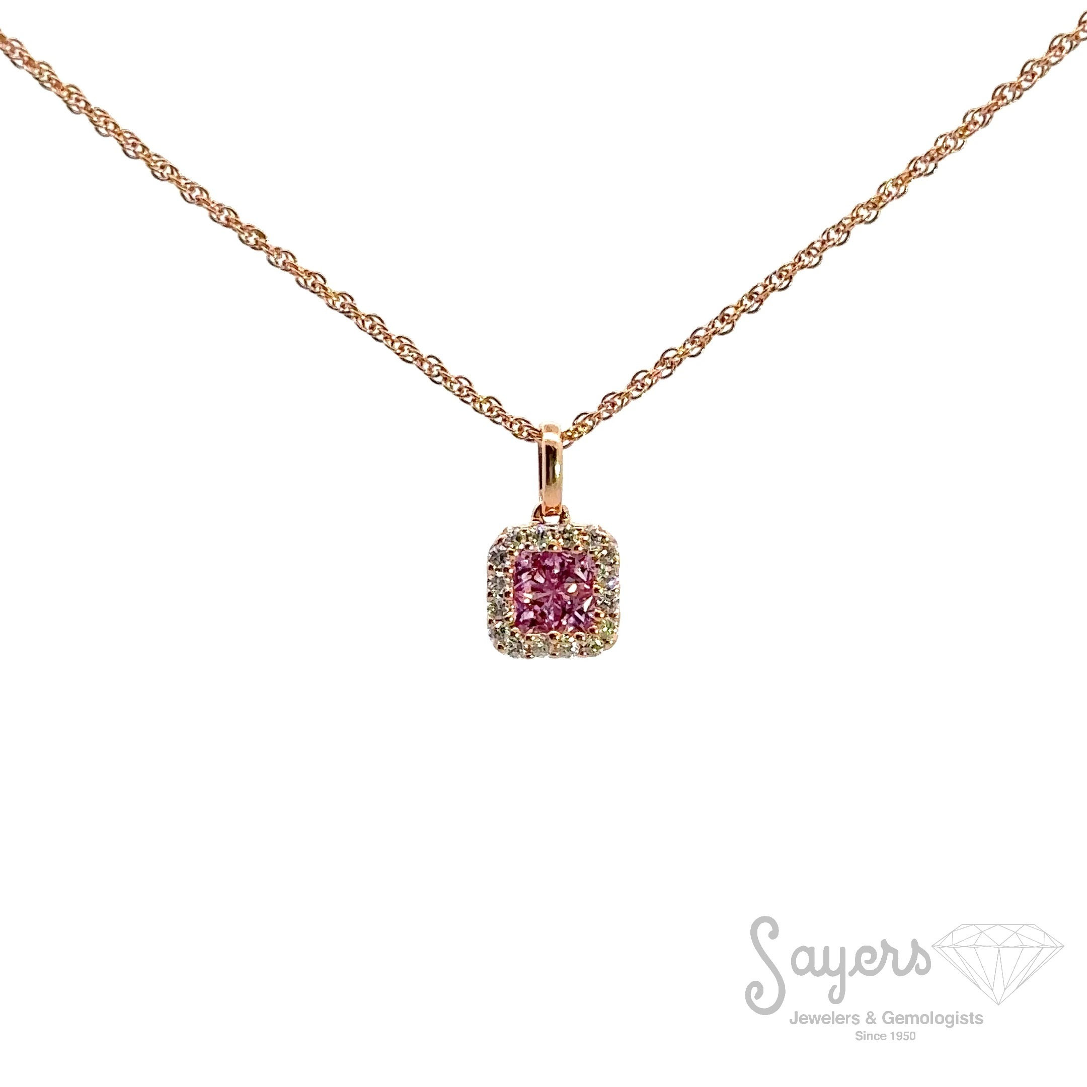 14k Rose Gold Pink Sapphire & Diamond Pendant