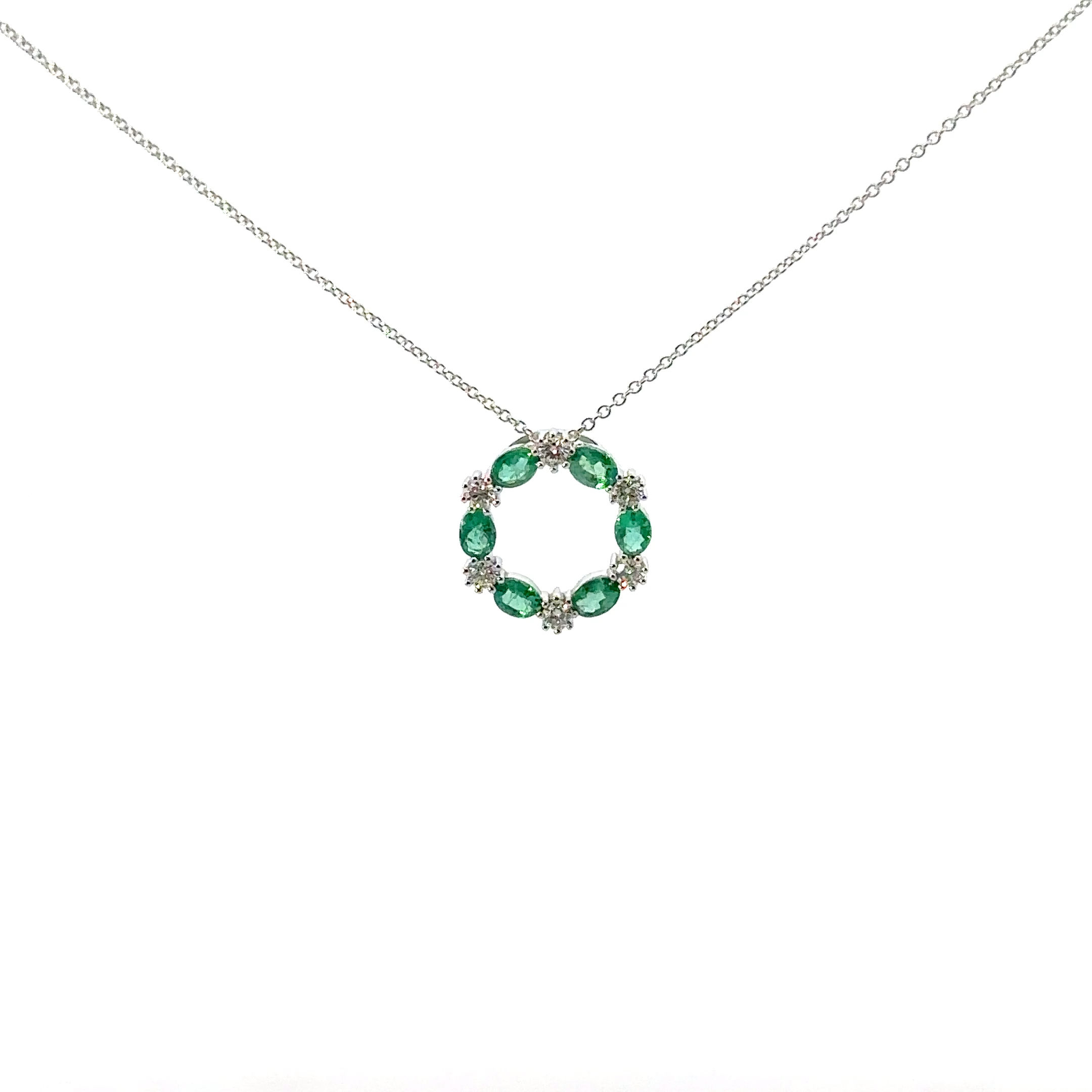 14k Emerald & Diamond Circle Pendant