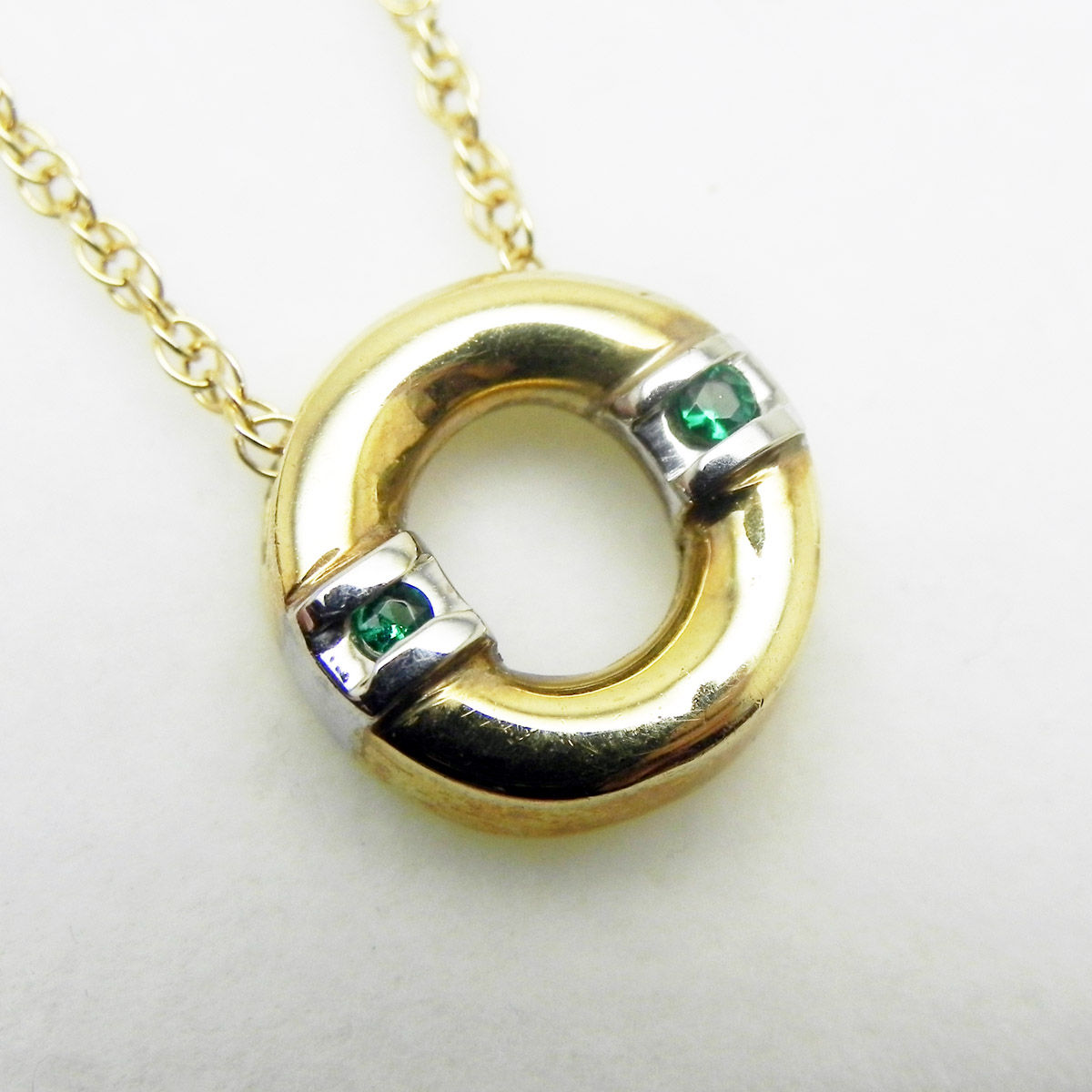 14k 2-Tone Emerald Pendant