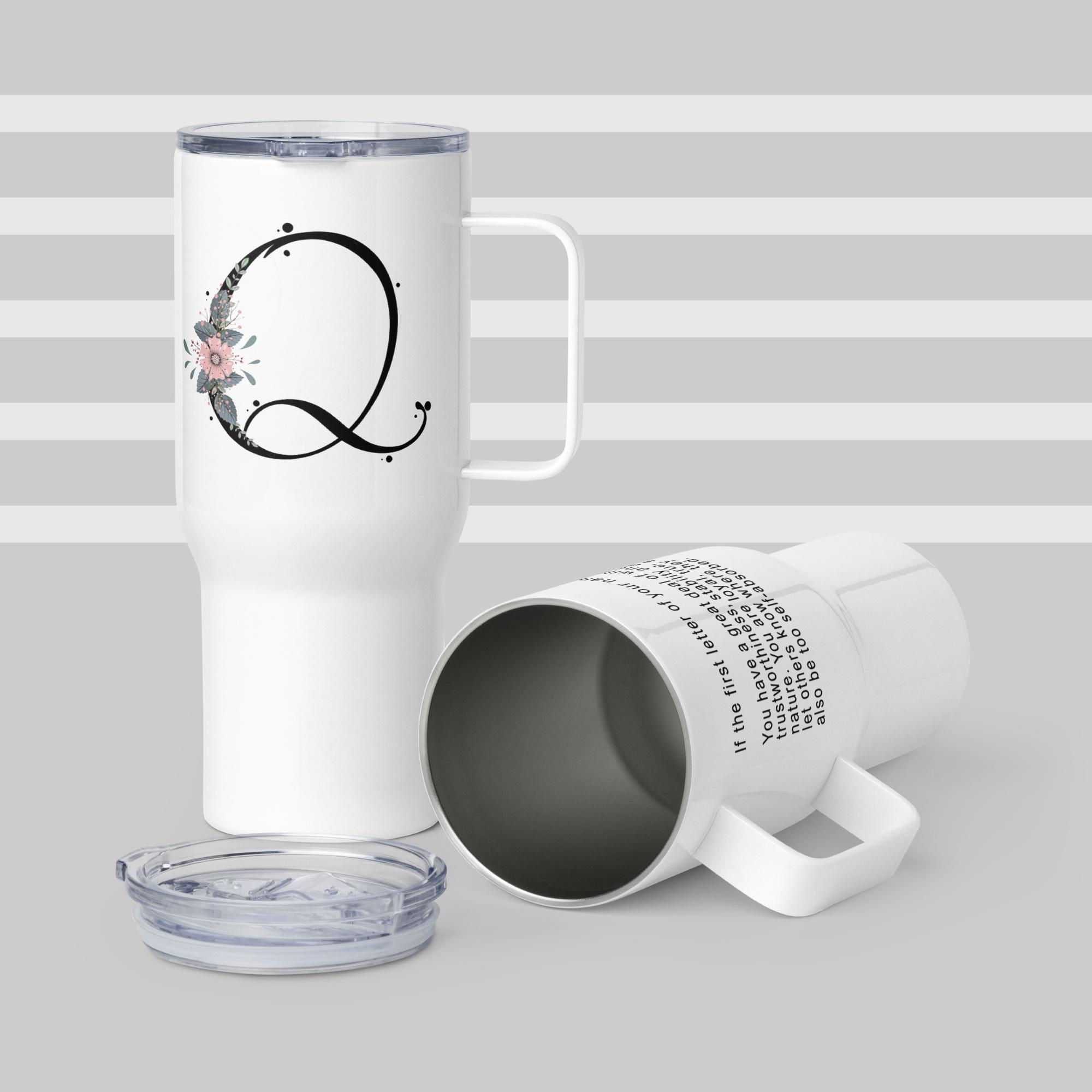 travel mugs with alphabet letter q