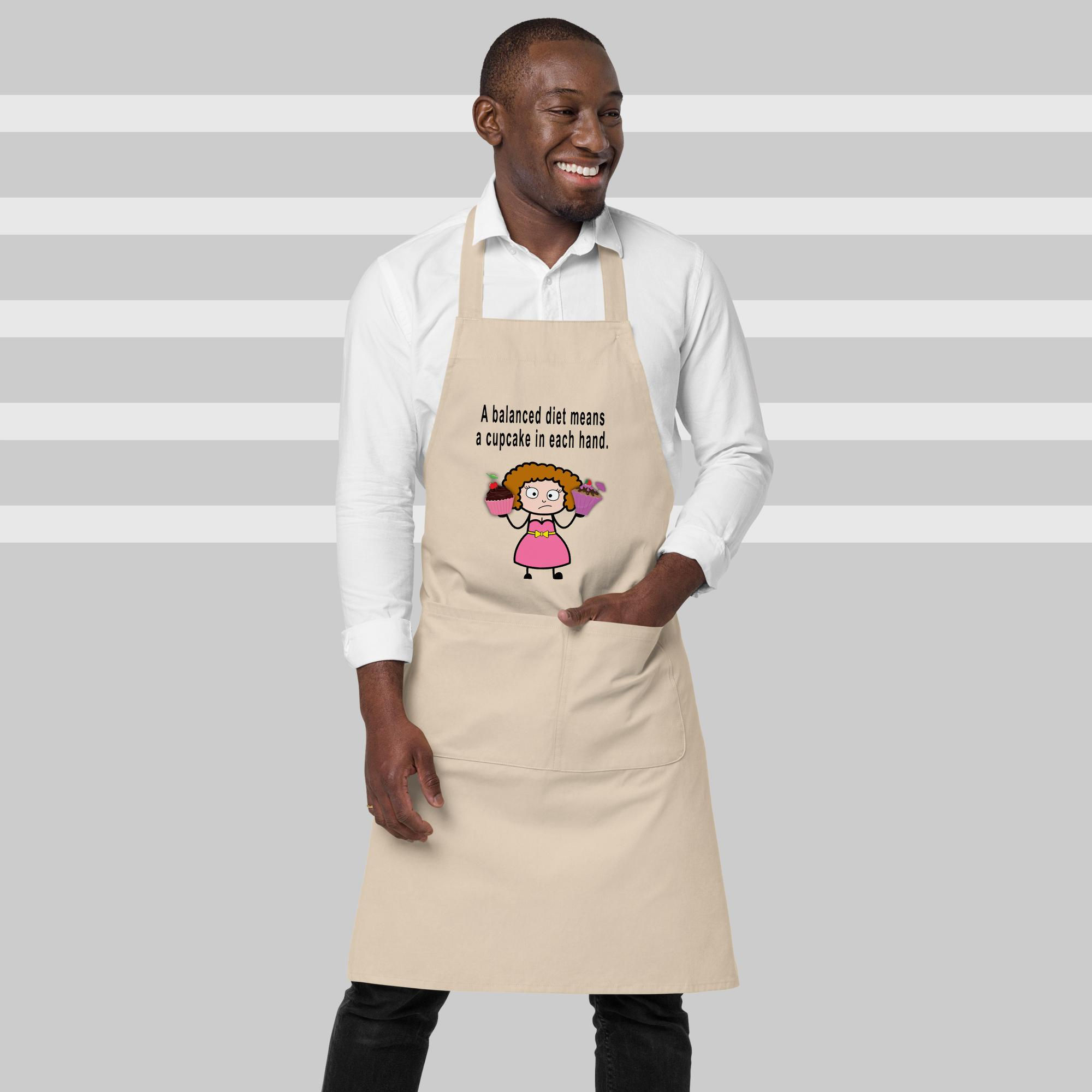 BEIGE funny cotton apron with cupcakes for women and men