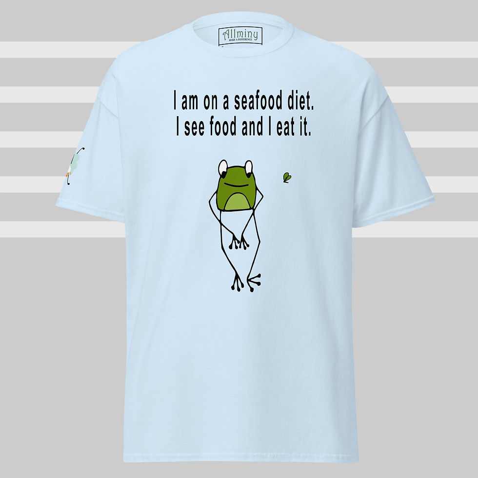 Thumbnail: LIGHT BLUE funny seafood cotton classic shirt with a frog and a fly