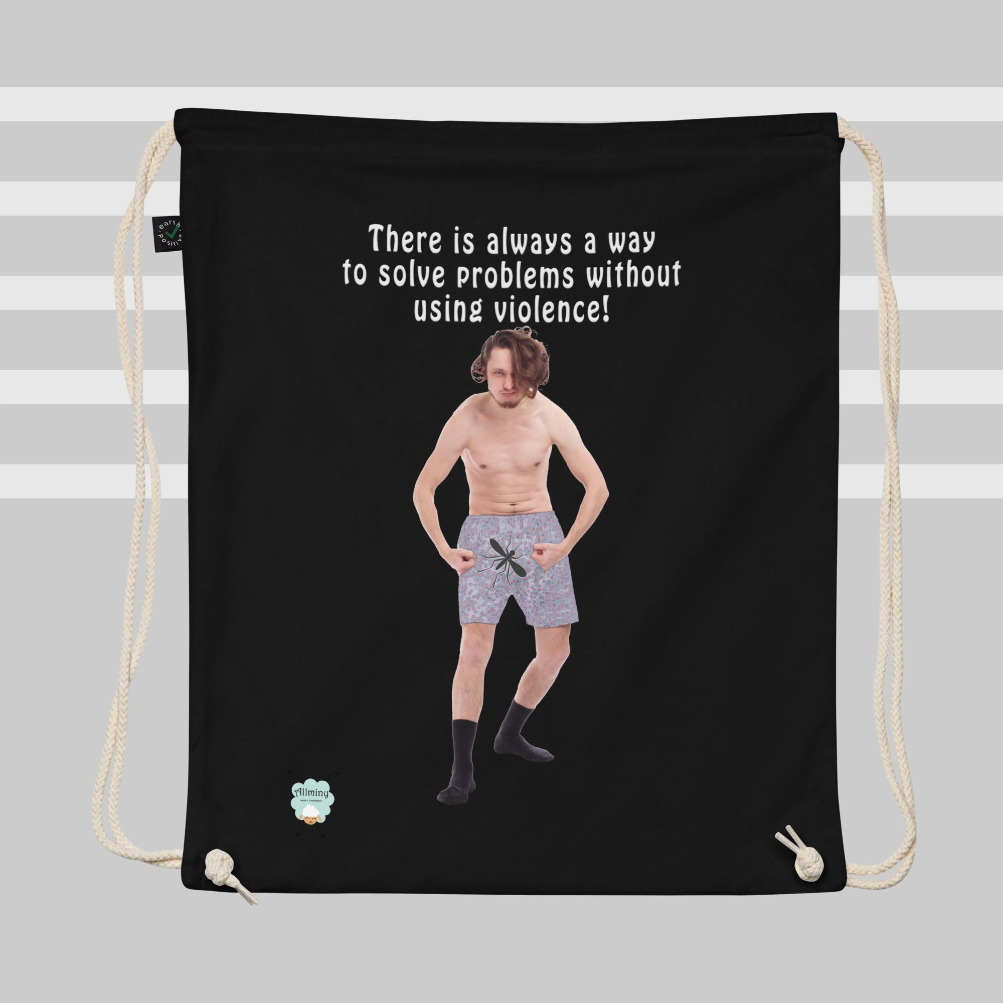 funny drawstring bags black