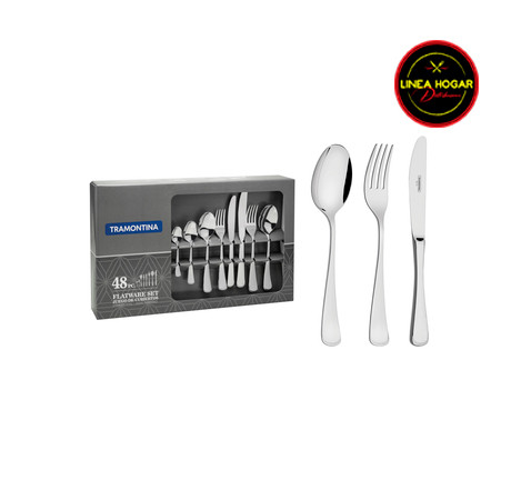 Juego de cubiertos de acero inoxidable con cuchillos de mesa 48 pzas.