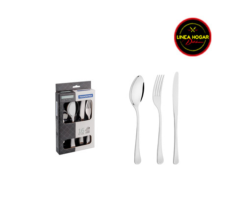 Juego de cubiertos de acero inoxidable con cuchillos de mesa 16 pzas.