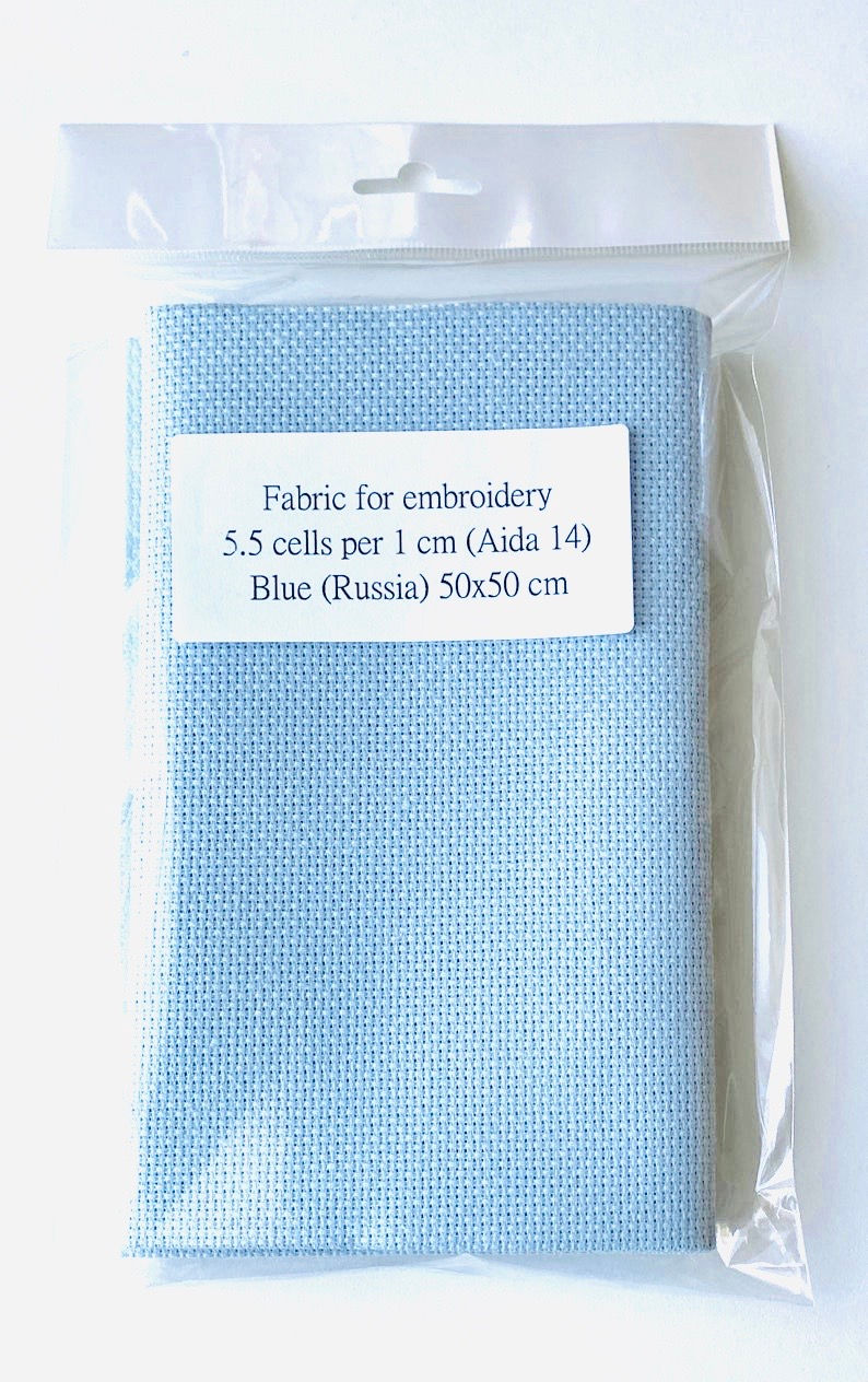 Thumbnail: 2 PCS of Pre-cut Fabric Aida 14ct. Light Blue (Russia),50x50cm/PC,Fabric of OVEN