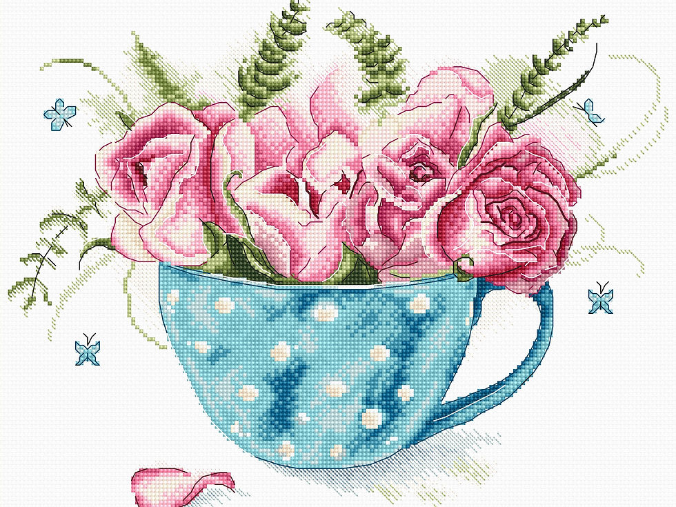 LetiStitch / LETI 916 A cup of Roses / Cross Stitch Kit