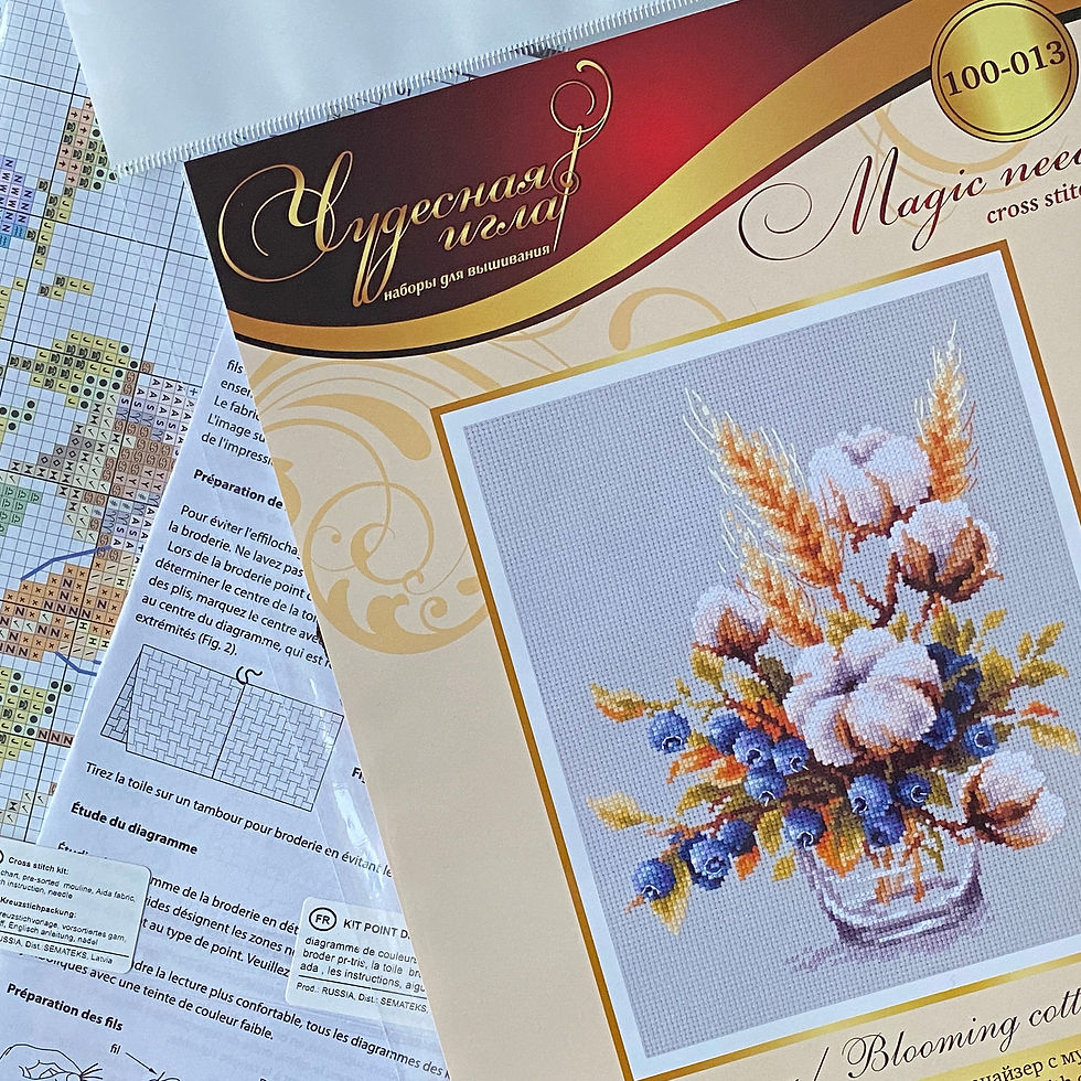 Miniature : Magic Needle/Blooming Cotton and Blueberry 18x23cm, 100-013/Cross Stitch Kit