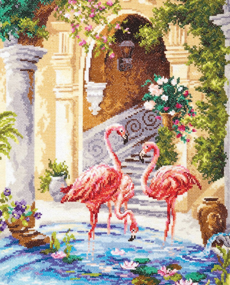 Magic Needle / 64-02 Pink flamingos, 30 x 39 cm / Cross Stitch Kit
