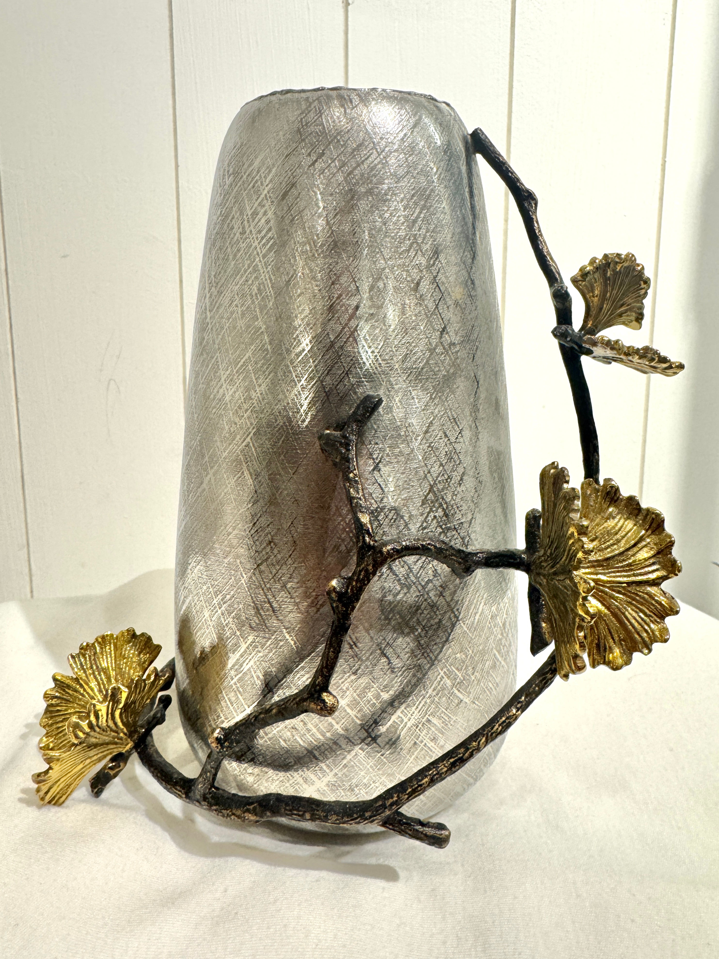 Michael Aram Gold Ginkgo Leaf Vase Metal Branch Design 8” Decorative Centerpiece