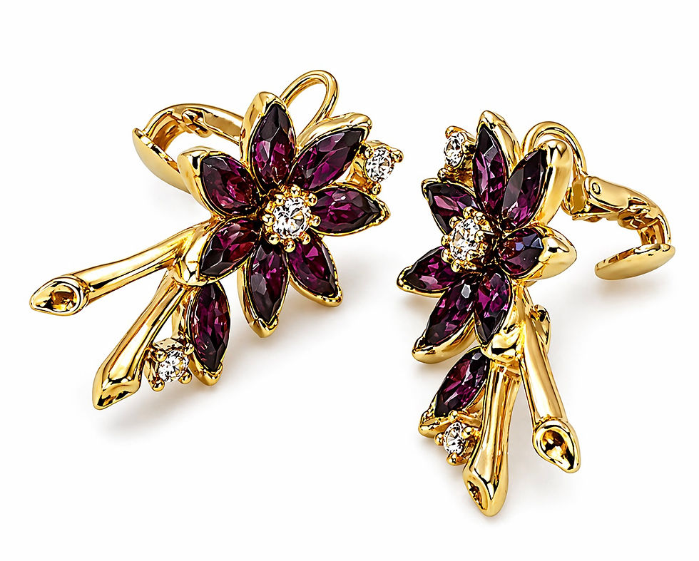 Thumbnail: Christian Dior Floral Clip Earrings Rhinestone Gold Tone 