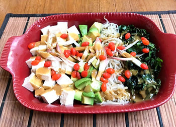 Tofu and chard salad with miso dressing