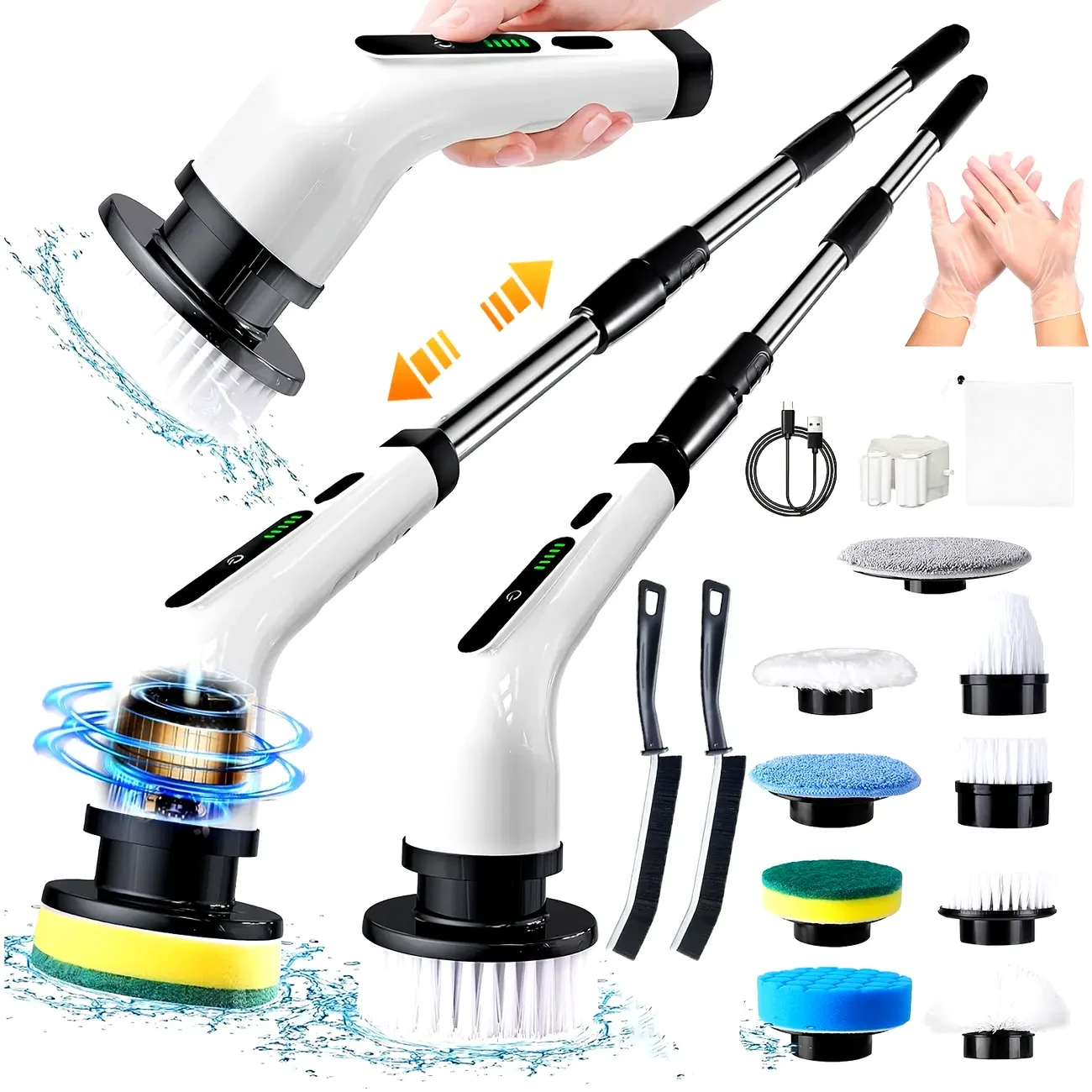 Rotary Scrubber, Rechargeable, 2H Power Dual, Shower Scrubber with 9 Brush Heads