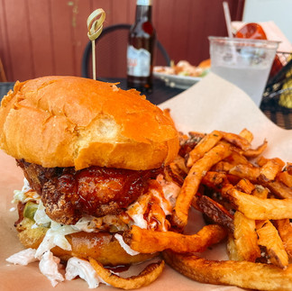 spicy chicken sandwich with fries