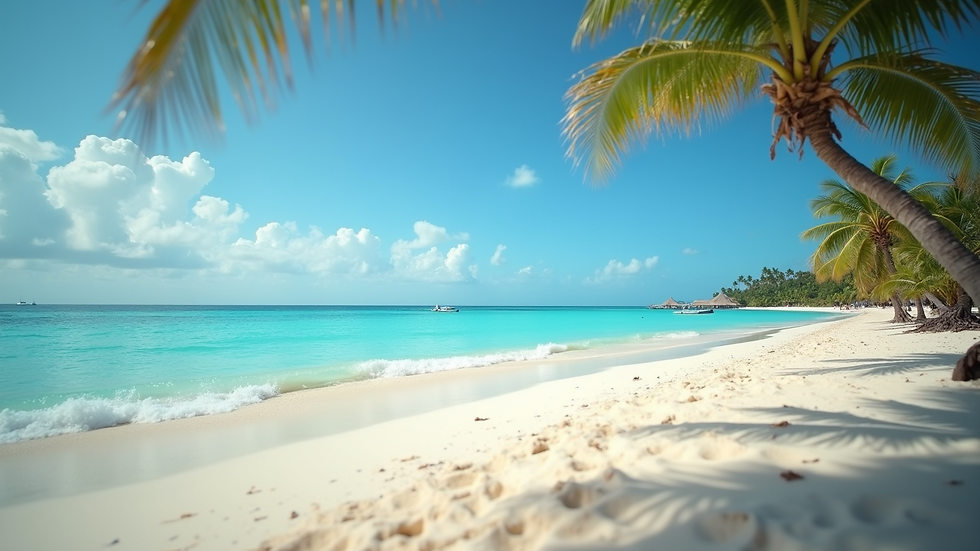 Eye-level view of a beautiful Caribbean beach with clear blue water