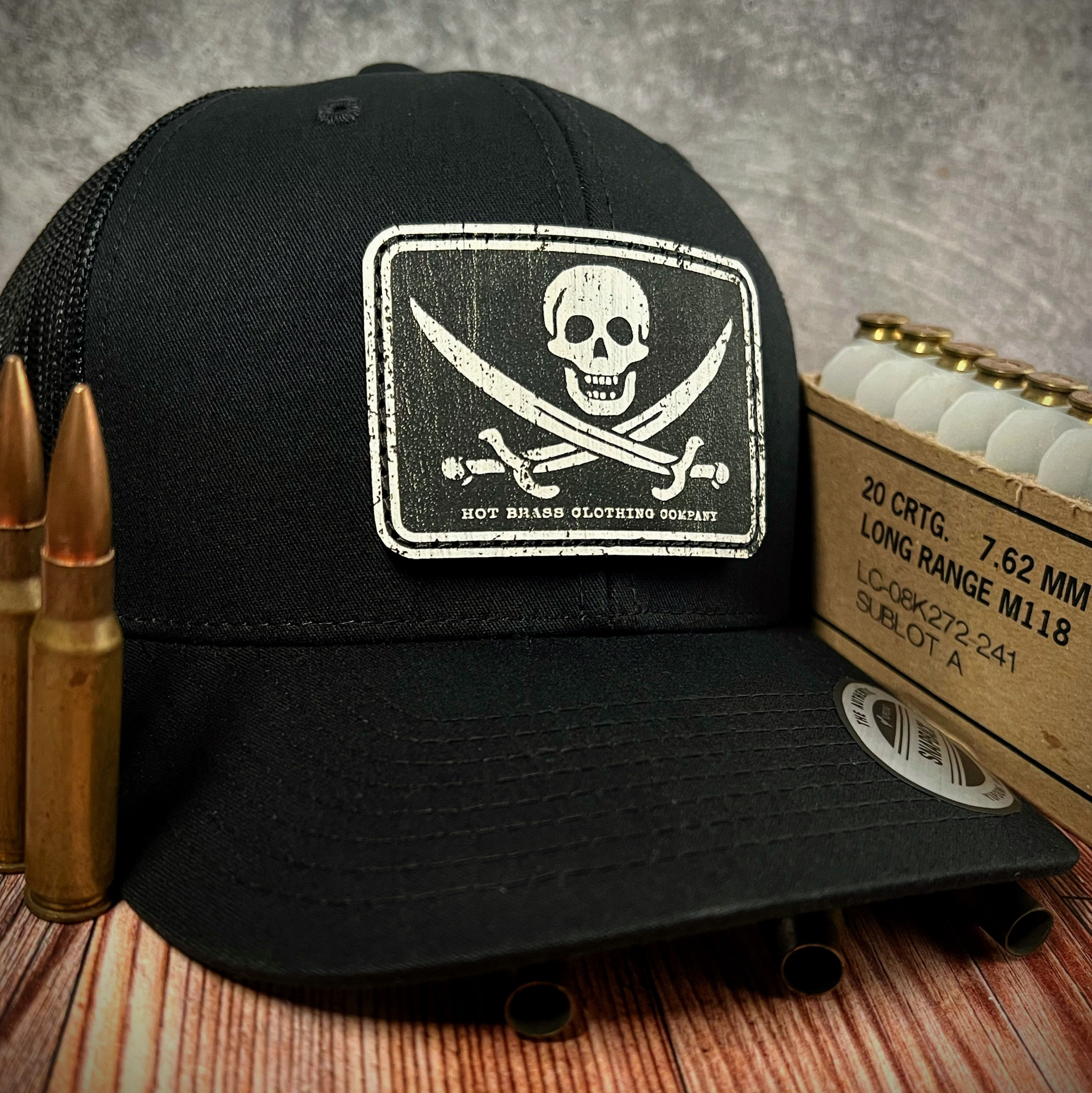 Black & White Jolly Roger - Black Curved Trucker