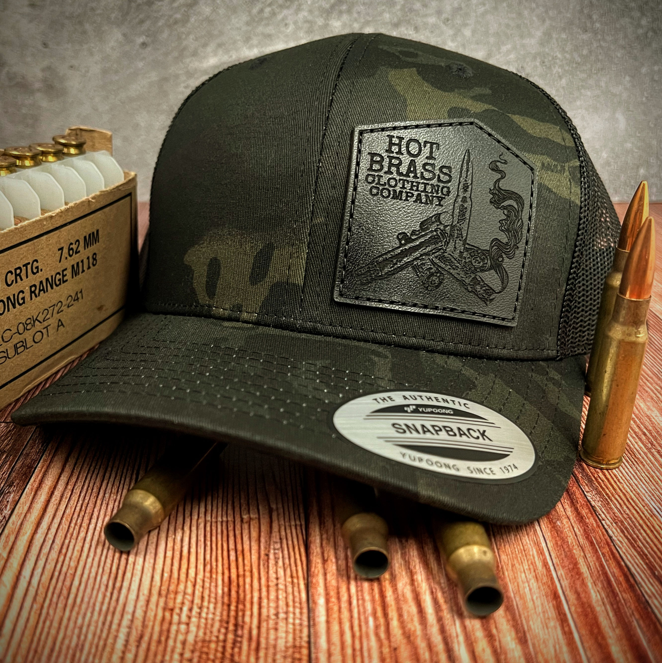 Black Hot Brass Logo - Black Multicam Curved Trucker