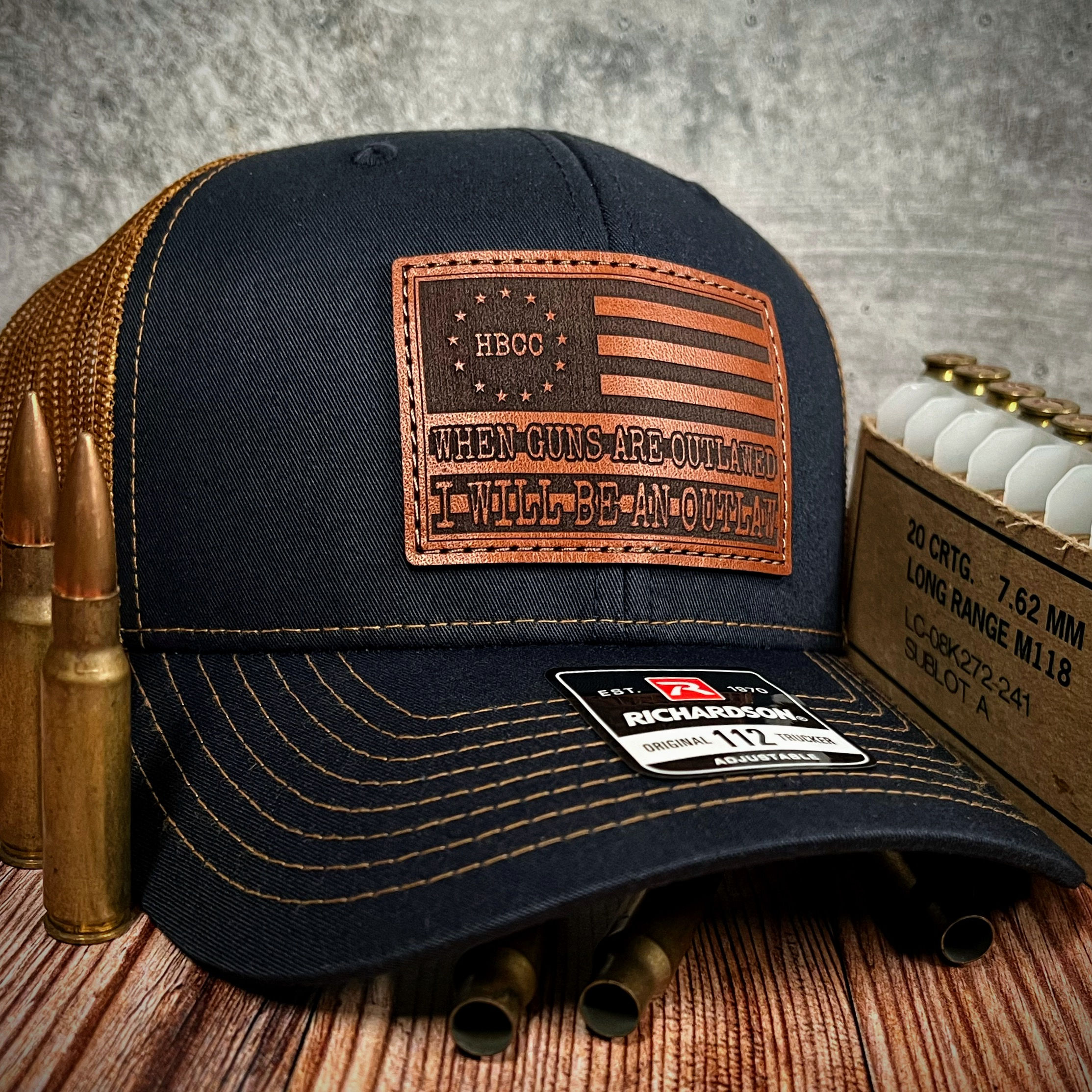 Outlaw Flag - Navy & Caramel Curved Trucker