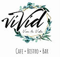 Logo des Vivid Café mit dem Schriftzug „Vivid“, dem Zitat „Viva la Vida“ und den Gastronomiekonzepten Café, Bistro und Bar.