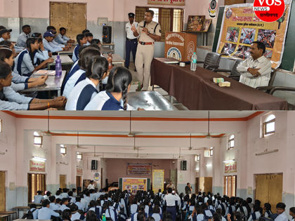 यातायात पुलिस ने बच्चों को दी यातायात नियमों की जानकारी
