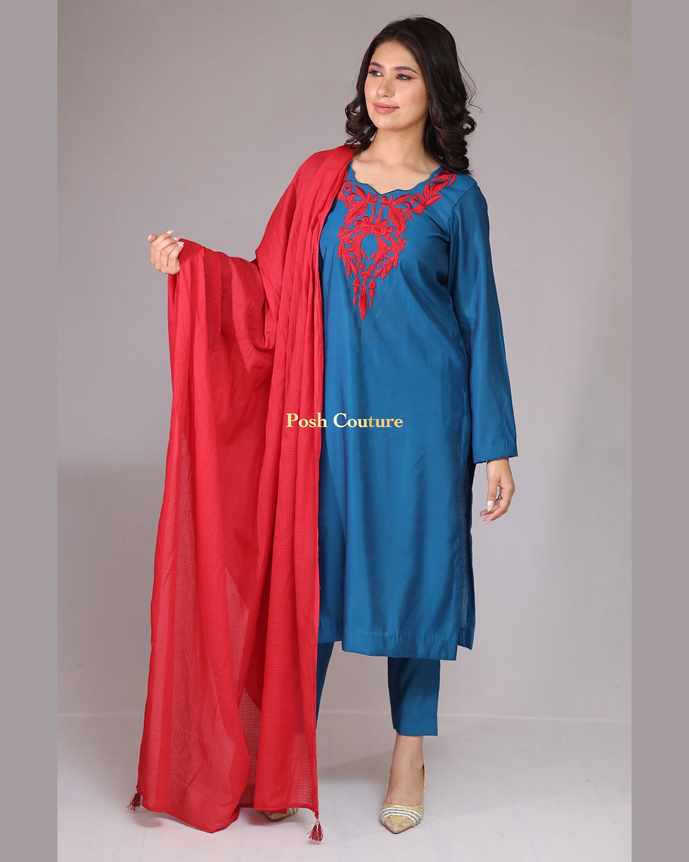 Thumbnail: Blue and Red Contrast Embroidered Suit