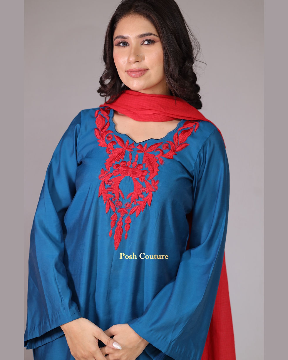 Thumbnail: Blue and Red Contrast Embroidered Suit