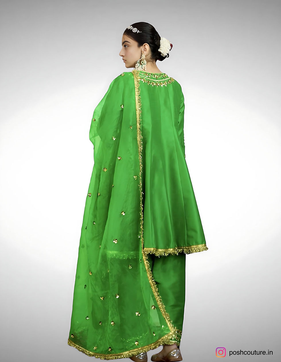 Thumbnail: Silk Anarkali and Salwar Dupion Embroidered Floral Round Gotta Set