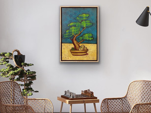 turquoise Japanese bonsai painting fish scale pattern