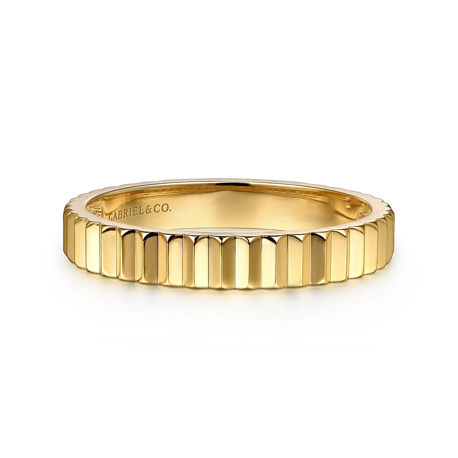 GABRIEL & CO 14K YELLOW PLAIN GOLD DIAMOND CUT STACKABLE RING
