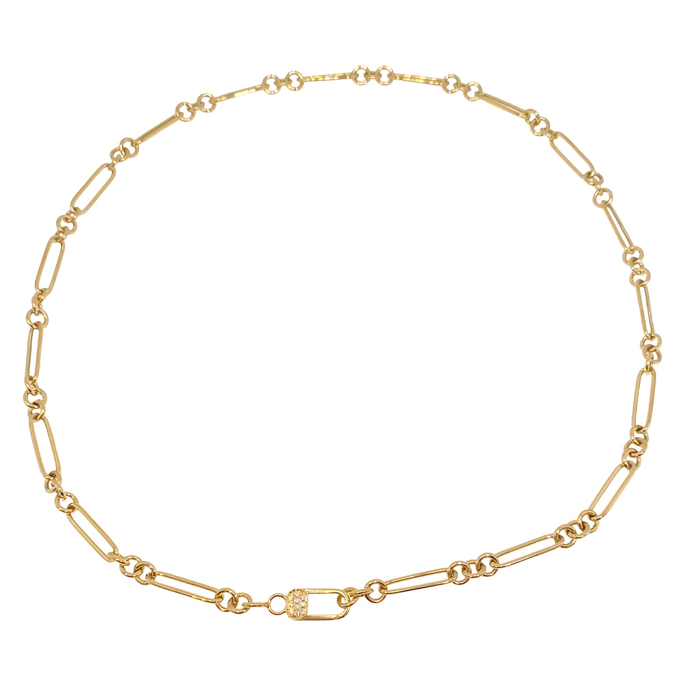 SHY CREATION 0.06CT DIAMOND PAVÉ OVAL GEOMETRIC PAPERCLIP LINK NECKLACE
