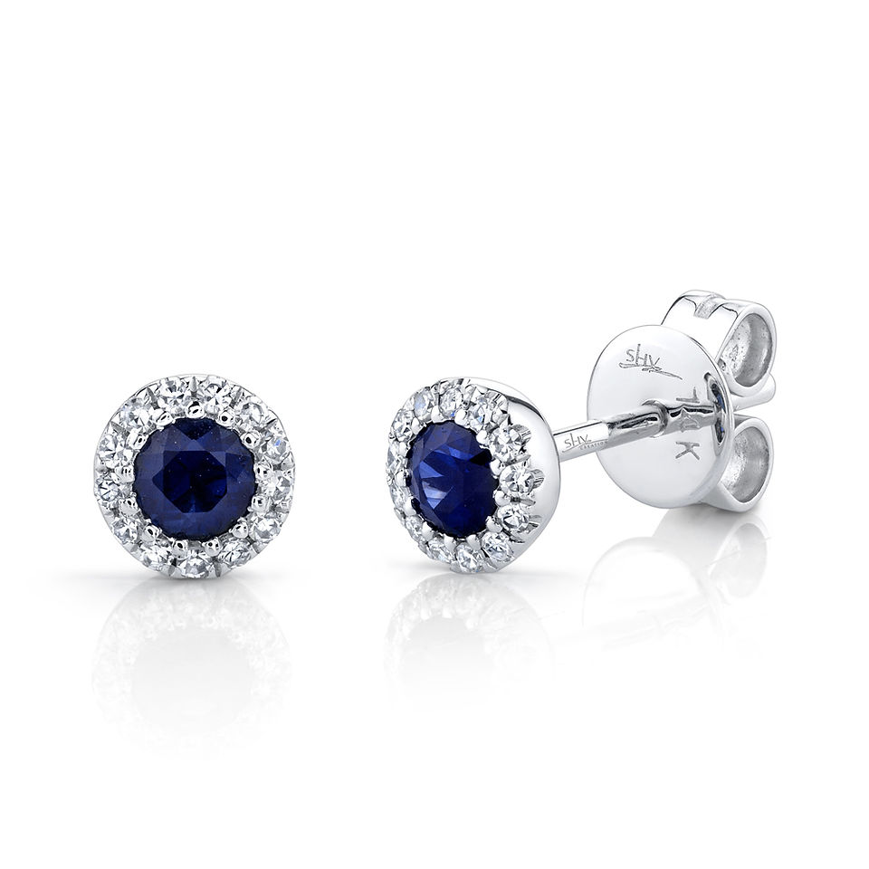 Sapphire earrings with diamond halo, Gause & Son, elegant jewelry design.