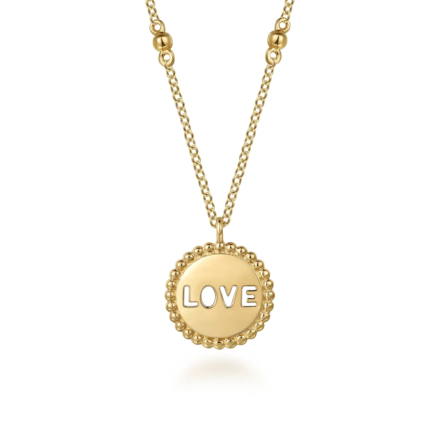 GABRIEL & CO 14K YELLOW PLAIN GOLD BUJUKAN LOVE MEDALLION NECKLACE